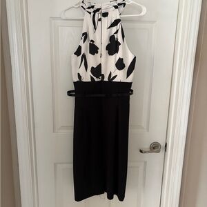 White House Black Market Black and White Halter Sheath Dress
